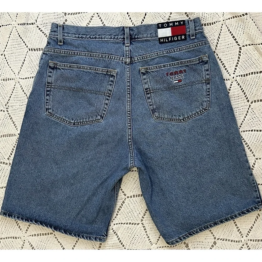 100% Cotton Vintage Tommy Hilfiger Denim Shorts Mens 36 USA 90s Baggy‎ Jean Y2K